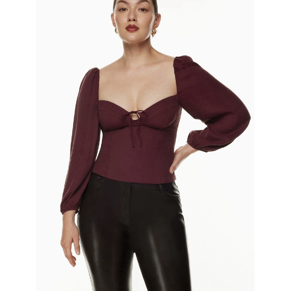 Wilfred Burgundy Corset Bustier Puff Sleeve Cropped Blouse XS